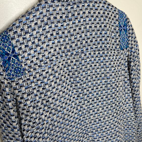 Chico's Woven Paisley Trim Blue Zip Up Blazer 2 (12/14) - Picture 8 of 11